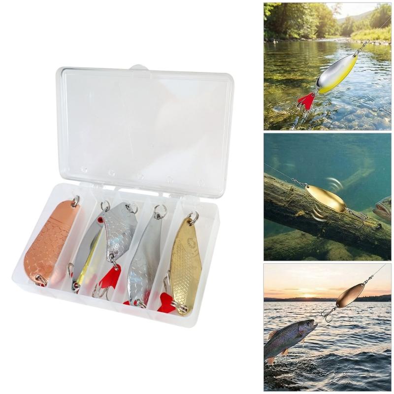 Swimming Fishing Spoons Lures Treble Hook Set Curved Hard Fish Baits Metal Construction Fishing Sequins Lures Baits