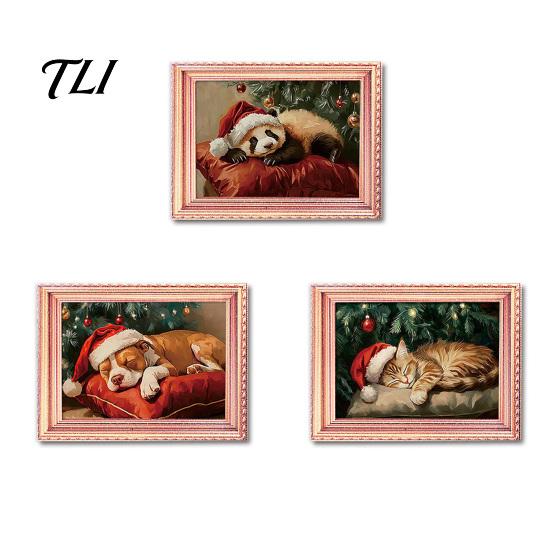 Magnetic Photo Frame 3Pcs Christmas Light-up Refrigerator Magnet, Vintage Wooden Halloween Magnet Decorations Fridge Glowing Picture Holder