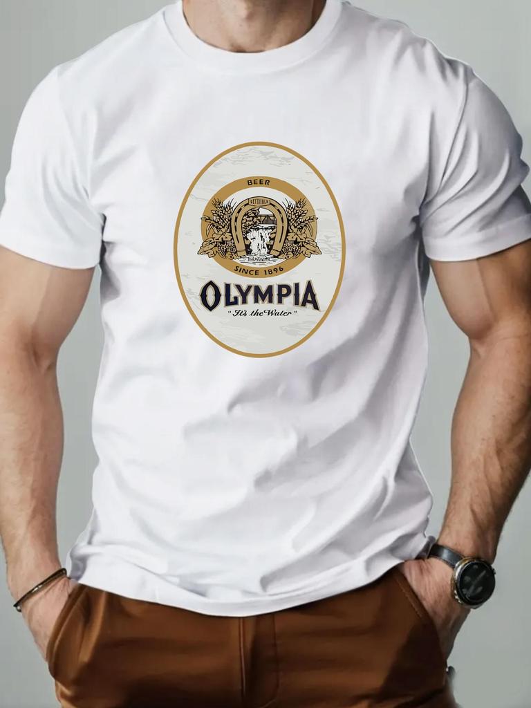 Mens Cotton TShirt Olympia Beer Summer Round Neck Short Sleeve Graphic Breathable Fashion Casual TShirt