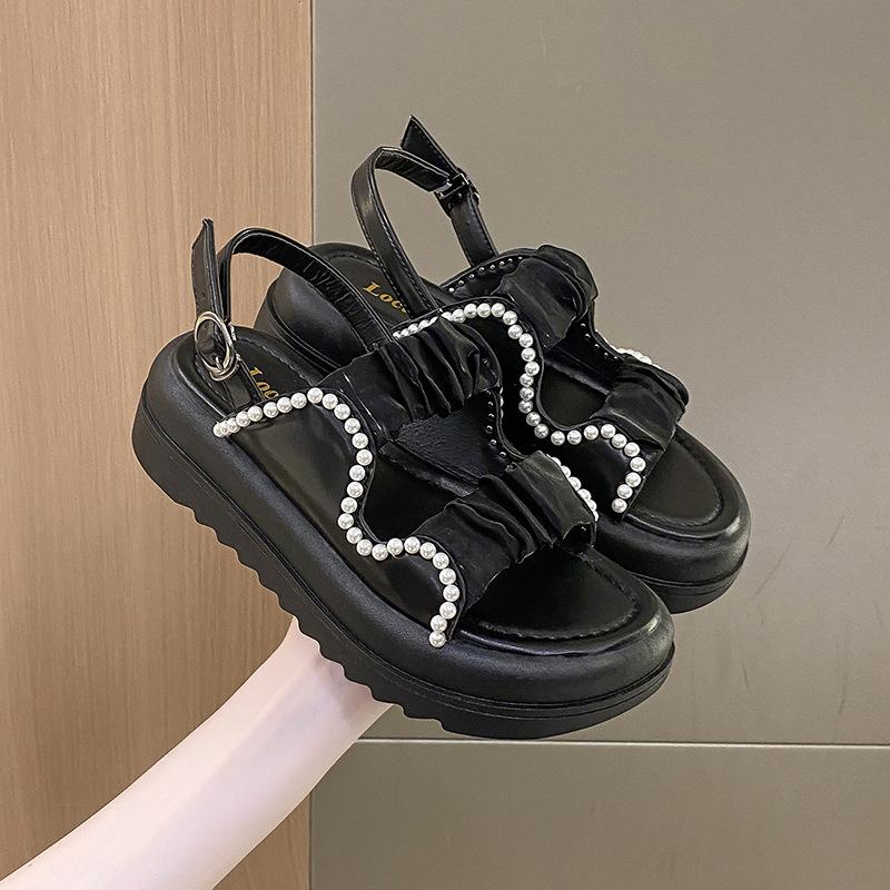 2025 Popular Sandals New Fashion Fairy Word with Sandals Pearl Outer Wear Soft-soled Casual Women's Shoes