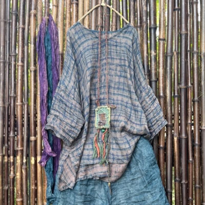 Johnature Women Vintage Print T-Shirts V-Neck Seven Sleeve Autumn Loose Female Chinese Style T-Shirts