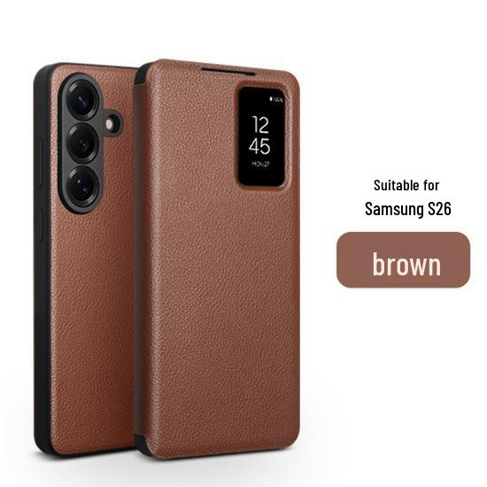 Chali Leather Flip Case with Smart Window for Samsung S26 Ultra