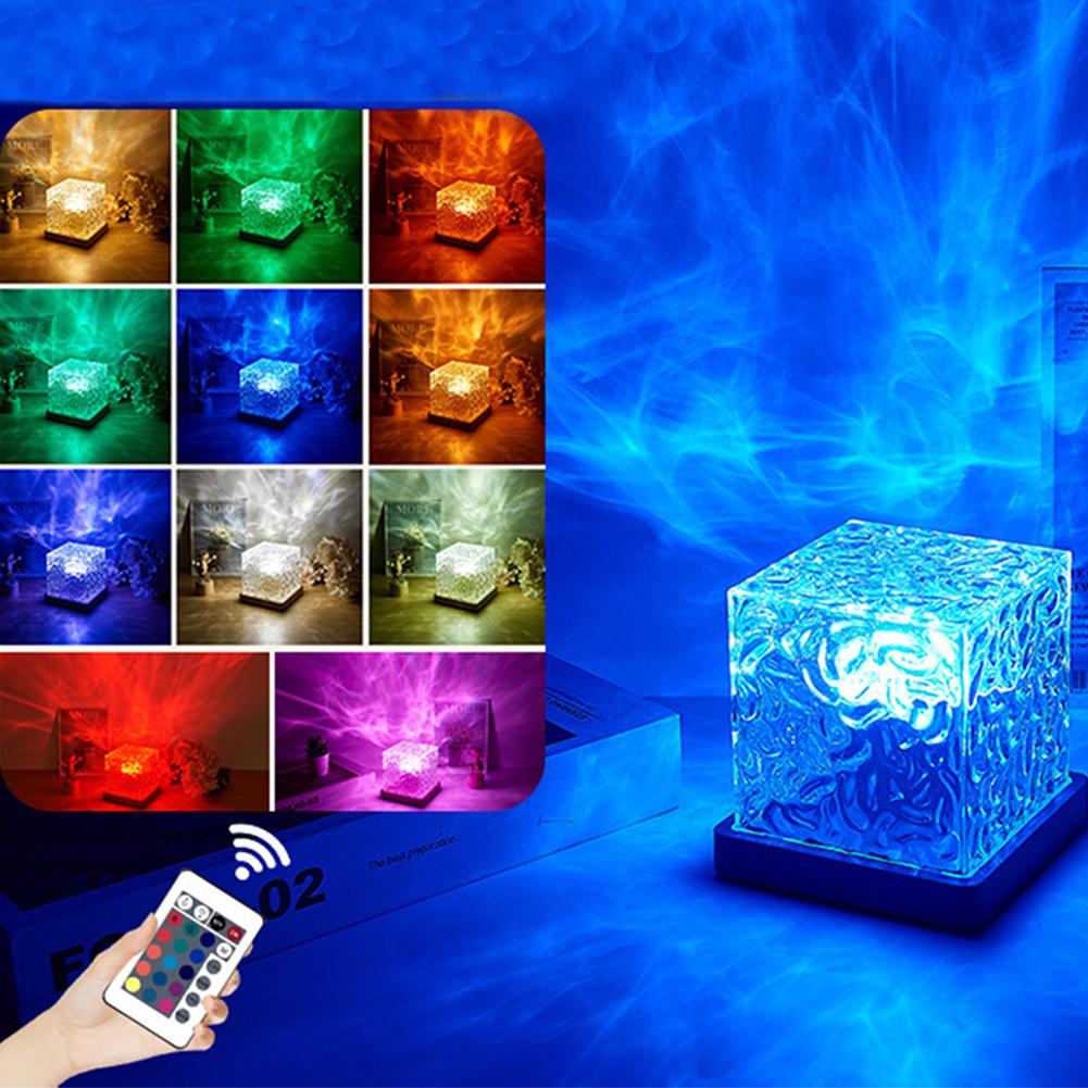 Dynamic Rotating Water Ripple Projector Night Light 16Colors Flame Crystal Lamp for Bedside Living Room Bedroom Dynamic Rotating