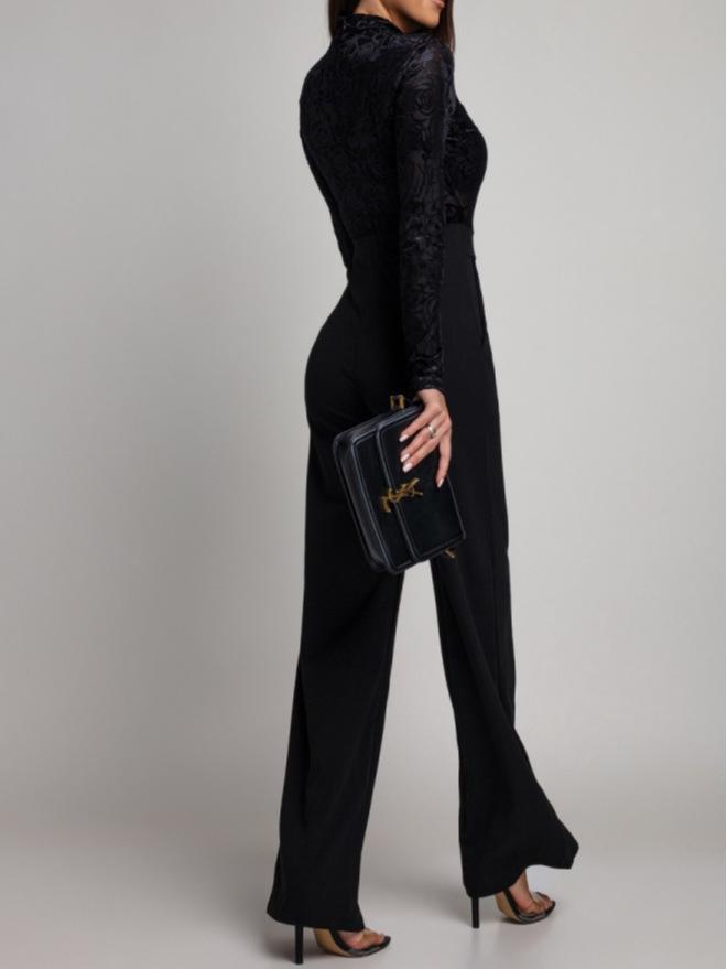 European & American Lace Patchwork Jumpsuit: Spring/Autumn Women's Fashion High-Waist Wide-Leg Set