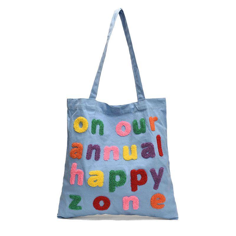 2025 New Shoulder Canvas Bag Ins Style Versatile Tote Bag Casual Commuting Simple Embroidered Letter Big Bag