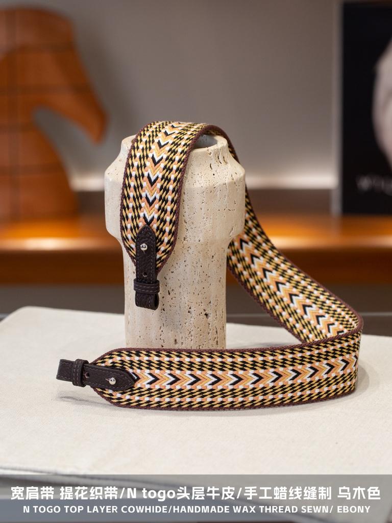 Sangle Hair Accessory Set With N Togo Top Layer Cowhide Handmade Leather Strap Woven Wide Leather Belt