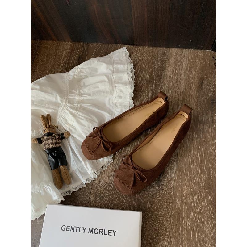 

~ Small round head ballet bow, soft face, light mouth, flat sole, women s autumn shoes 40 кофейный