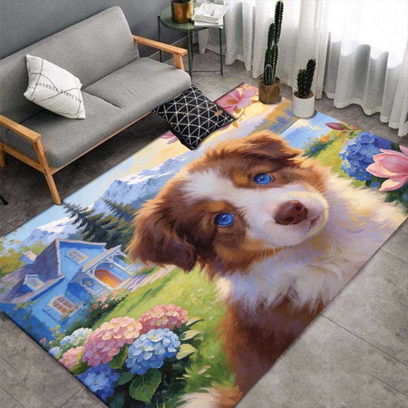 Border Collie Hydrangea Area Rug, Dog Scenery Floor Mat 40x60cm( 15x23in )