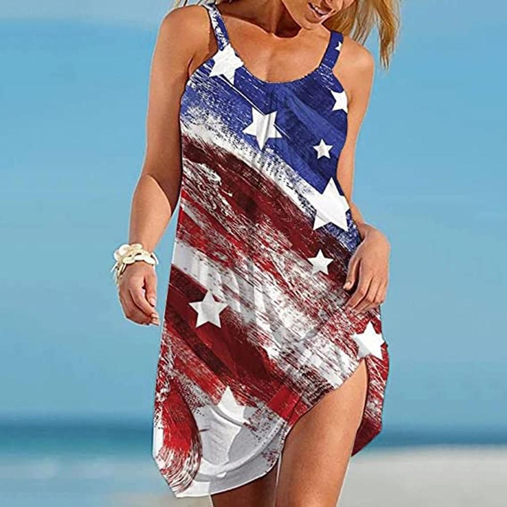 Sleeveless Casual Tank Dress for Women Knee Length Summer Dress with Star Print Comfortable Loose Fit