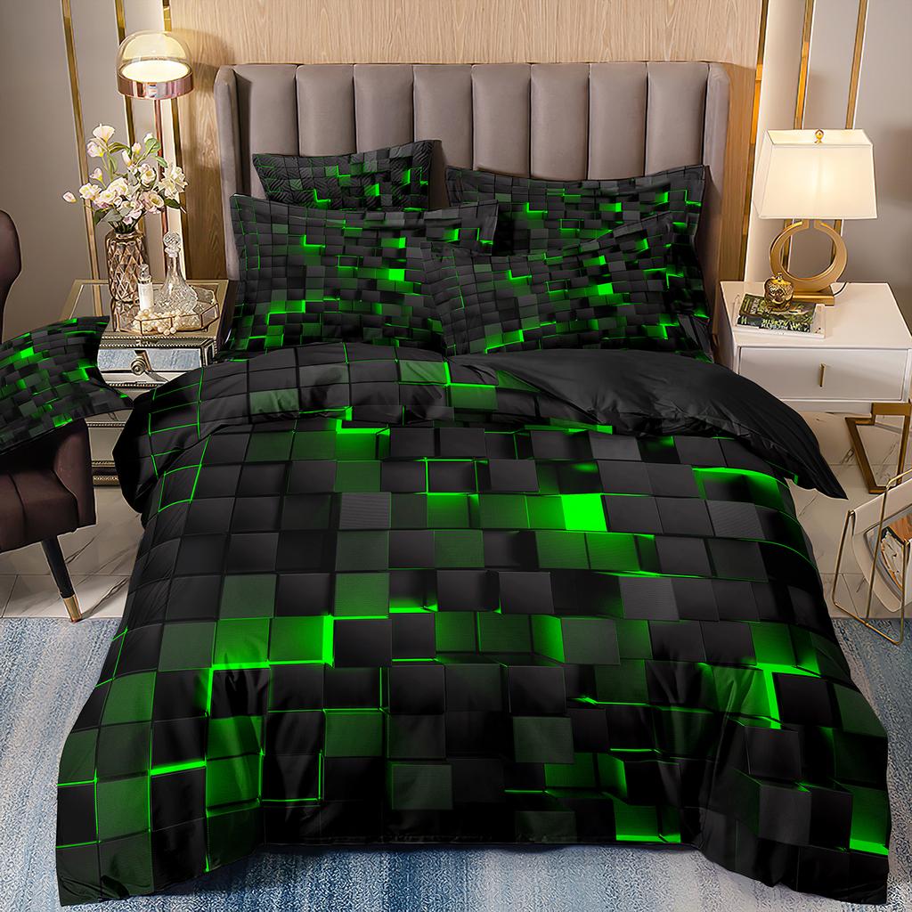 Red Glowing Bedding Set,Abstract King Duvet Cover Honeycomb Quilt Cover For Teens Adults Geometry Hexagon Bed Set
