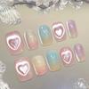 Pink Cat Eye Handmade Press On Nails With Bowknot And Love Heart Design Full Cover False Nail Tips For Women DIY Manicure