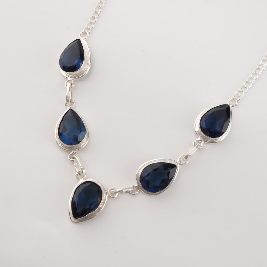 London Blue Topaz Gemstone Silver Bracelet 925 Sterling Silver Handmade Necklace Partywear Necklace RN-1-10