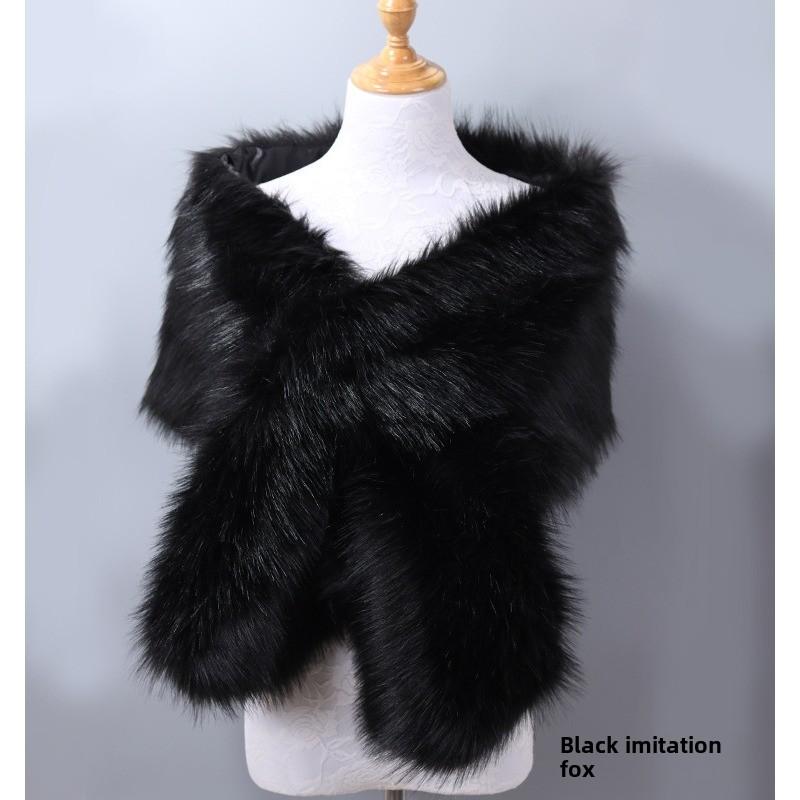 Autunno Inverno di Alta Qualità Lungo Nuovo Pelliccia Sintetica Capelli di Volpe Abito da Sposa da Sera Ispessito Scialle Grande Mantella sciarpa Sciarpa da Donna