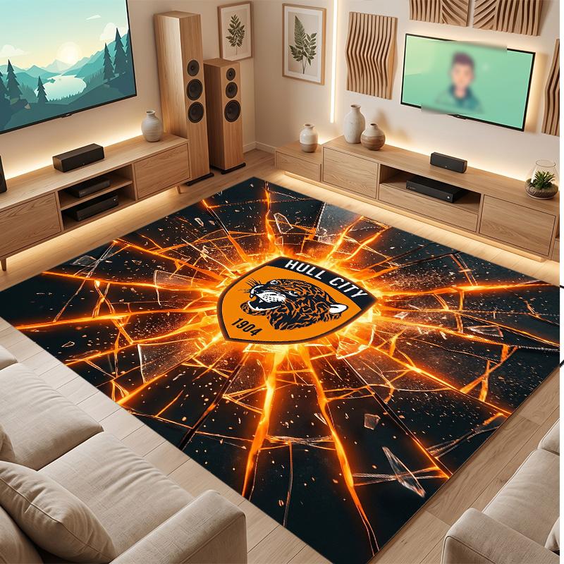 Tappeto in Velluto di Cristallo con Stampa Calcio Hull City, Comodo Assorbente d'Acqua Antiscivolo Tappeto per Pavimento Interno