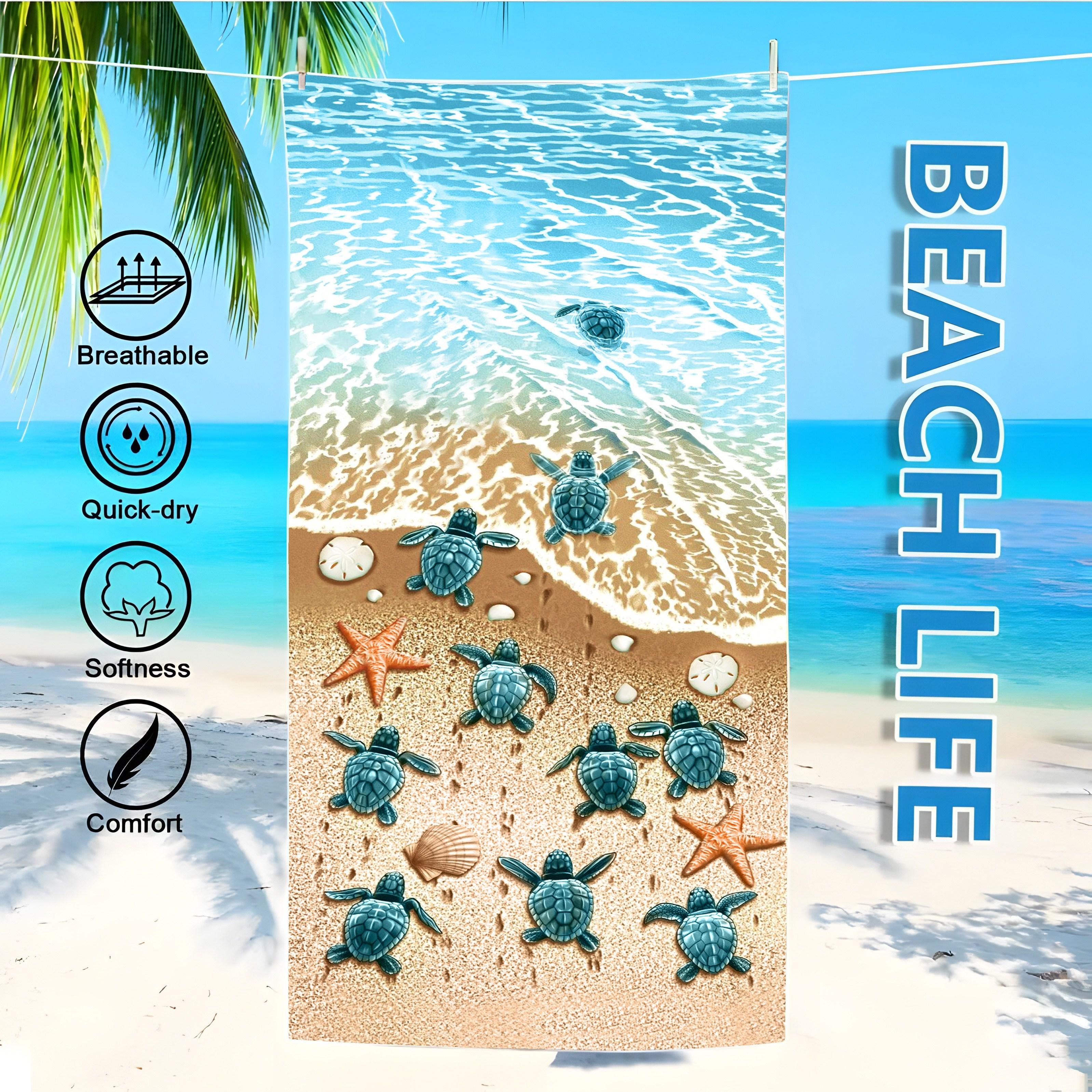 

1pc, Oversized Microfiber Beach Towel with Cute Sea Stars and Turtles Graphic Pattern - Lightweight and Modern W30*H60(CM)