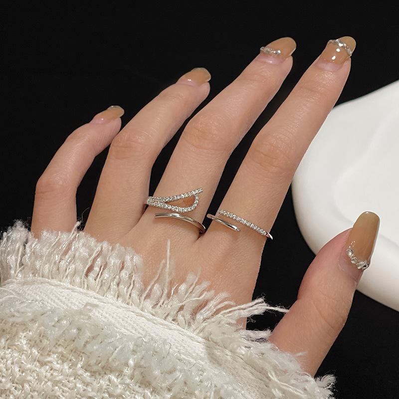 Plain Ring Full Of Diamonds, Stacked With Zir*****Pen Ring Set, Female Exquisite Geometric Temperament, Advanced Sense Index Finger Ring.