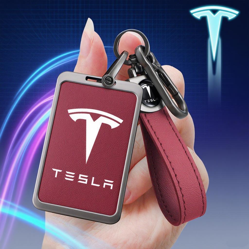 Leather Car Smart Remote NFC Card Key Cover Case Holder Shell Bag for Tesla Model 3 Model Y Protector Auto Keychain Accessories