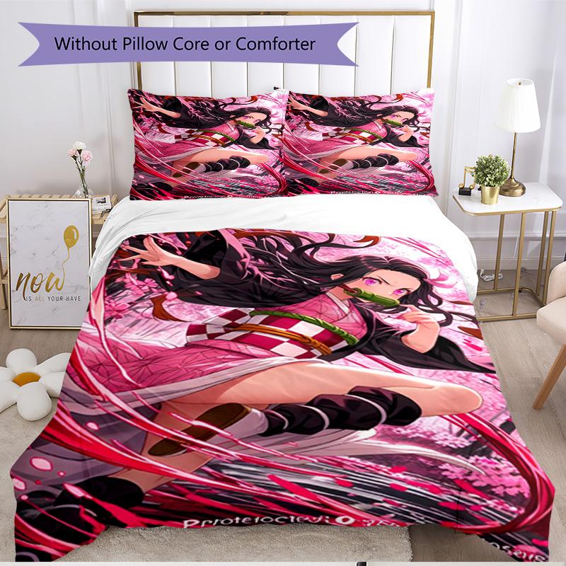 3pcs Duvet Cover Set (1*Duvet Cover + 2*Pillowcase, Without Core), Demon Slayer Print Soft All‑Season Bedding Set, Home Bedroom Decor Gift