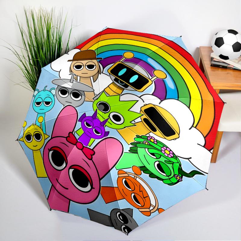 Colorful Sprun-ki Robot Party Umbrella Folding umbrella, automatic umbrella 8-Frame for Travel, camping Use Gift for Halloween Christmas