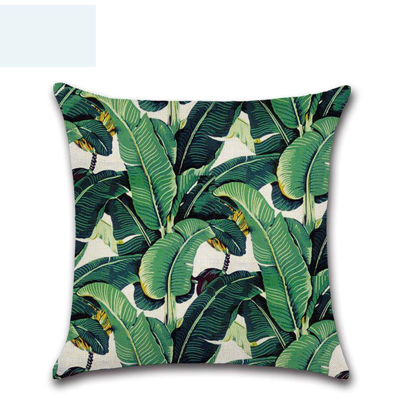 Premium 18'' Green Tropical Plant Pillow Case Cotton Sofa Cushion Cover For Elegant Dcor