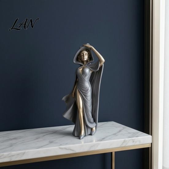 High-end Photography Prop Mysterious Black Cloak Witch Queen Resin Statue, Gothic Elegant Female Stylized Sculpture Figurine, Dark Art for Entryway