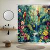 Jungle Parrot Shower Curtain Tropical Bird Forest Waterfall Green Leaves Rainforest Nature Plant Exotic Flower Cute Birds Shower