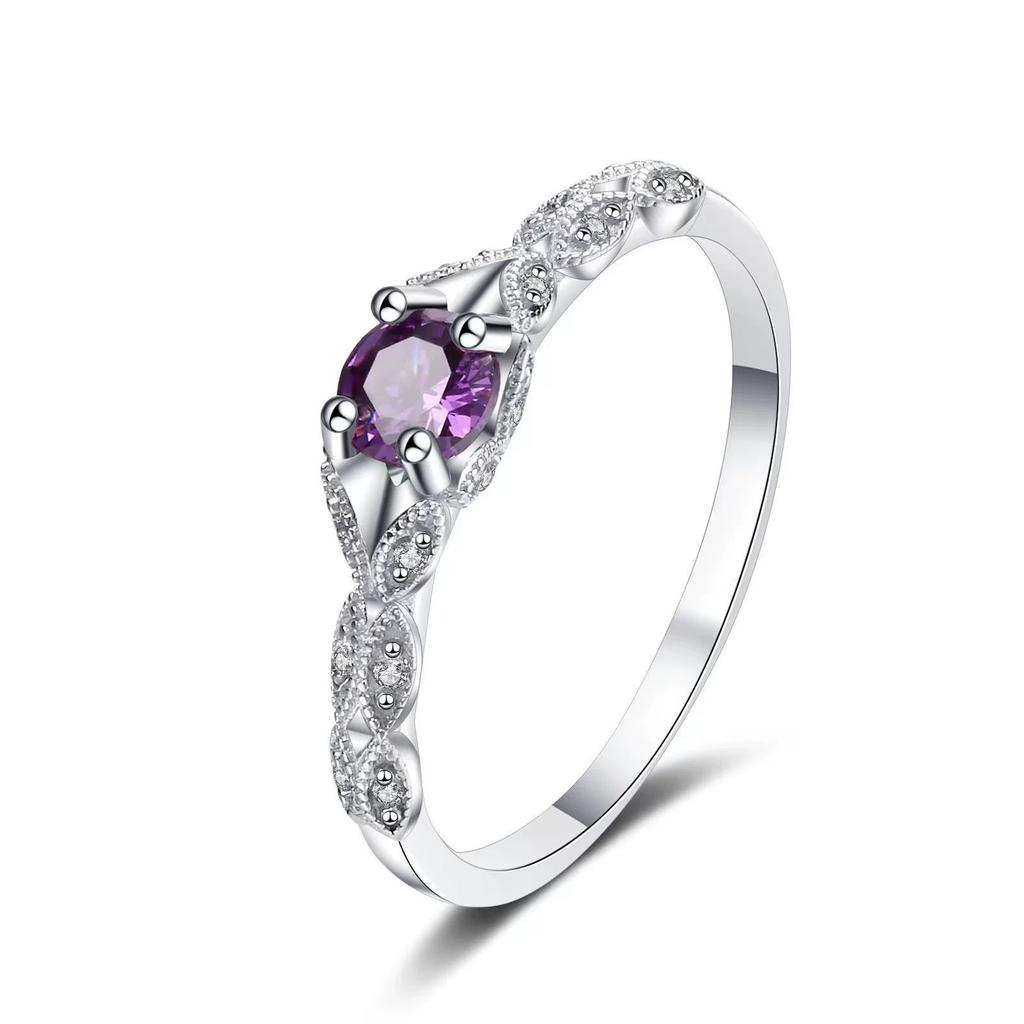 Light Luxury Style Amethyst Zirconia Women's Ring In Europe and America Simple Fashion Gem Temperament Ring