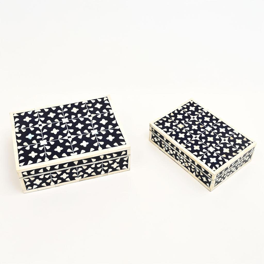 Floral Bone Inlay Box Set of 2 – Handcrafted Decorative Storage Boxes