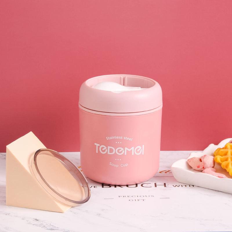 304 Stainless Steel Insulated Breakfast Cup with Lid & Spoon - Japanese Style Soy Milk & Soup Container