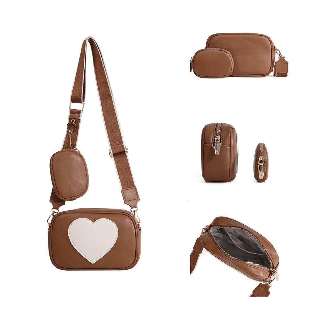 Fashi Heart Pattern Leather Bag Color Block Women Crossbody Bag Mini Portable Coin Purse Card Holder For Woman Daily Use