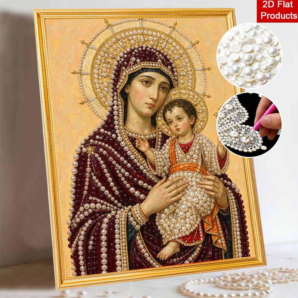 DIY 3D Pearl Diamond Painting Art Set Religious Madonna and Child Home Decor Art Set Wall Art