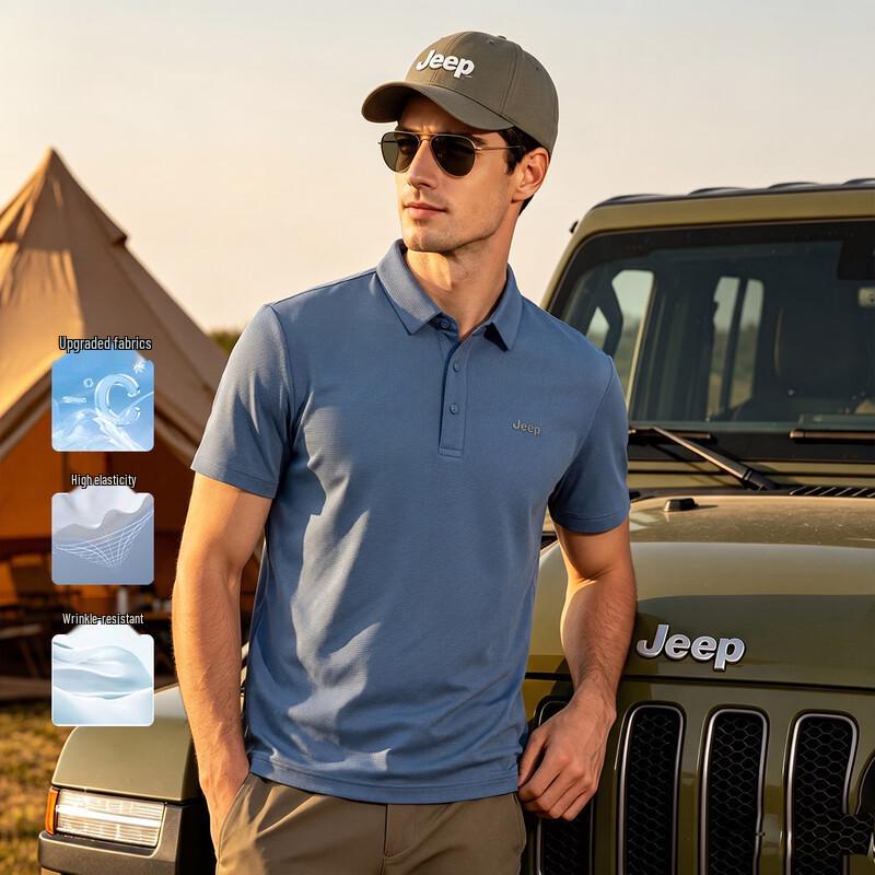 JEEP Men s Summer Business Casual Loose Fit Polo Shirt L