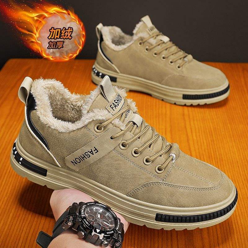 Men's Shoes Autumn and Winter Velvet Warm Work Casual Board Shoes Construction Site Waterproof Non-slip Sports Mountaineering Tide Shoes