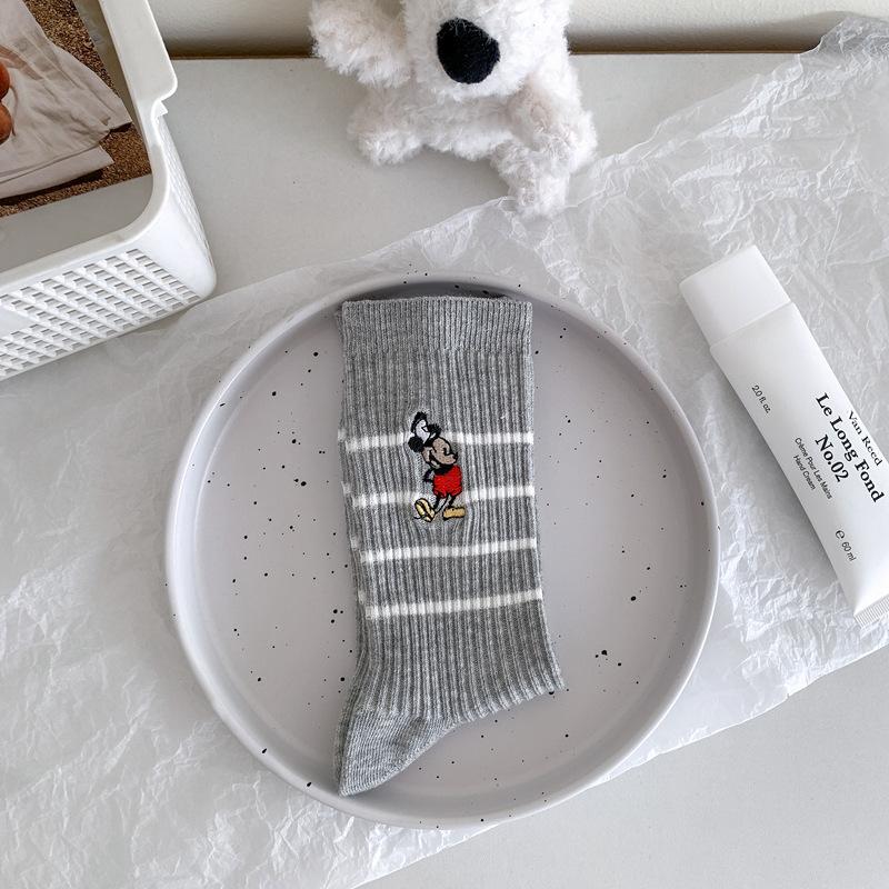 

10Pair Cute Socks Female Cartoon Embroidery Sweet College Wind Tube Socks Double Needle Striped Stack Socks One size