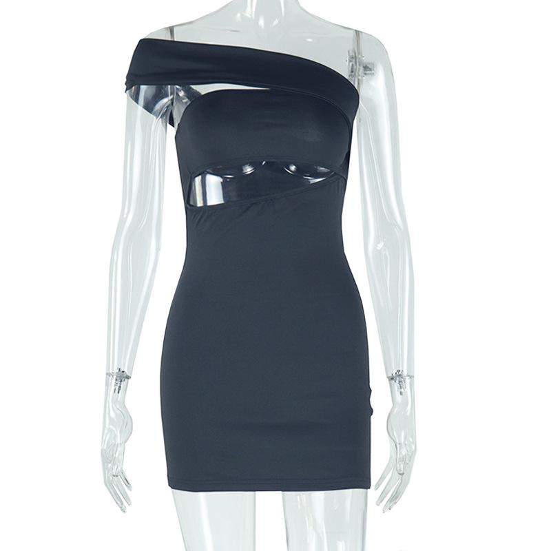 Women's Sleeveless One Shoulder Mini Dress Solid Color Cutout Bodycon Dress Sexy Mid Waist Club Party Dress