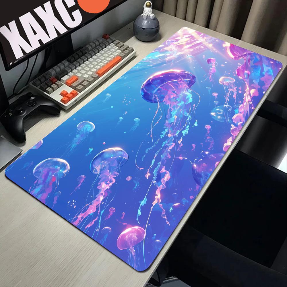 Cartoon Blue Jellyfish Large Mouse Pad Ocean Animal Desk Mat Natural Rubber Non-Slip Office Computer Keyboard Table Accessories