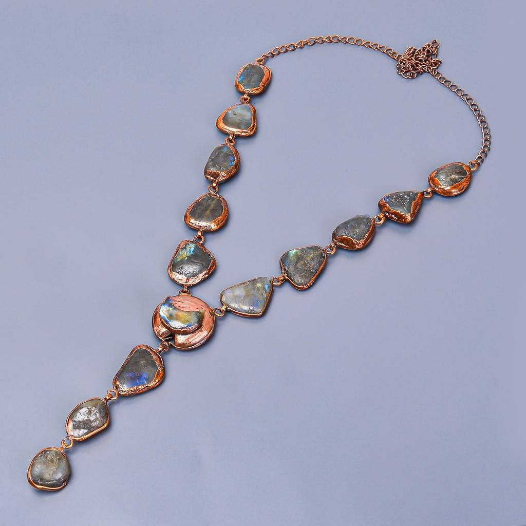 Labradorite Gemstone Copper Boho Chain Artisan Best Friend Gift Necklace Jewelry V-16
