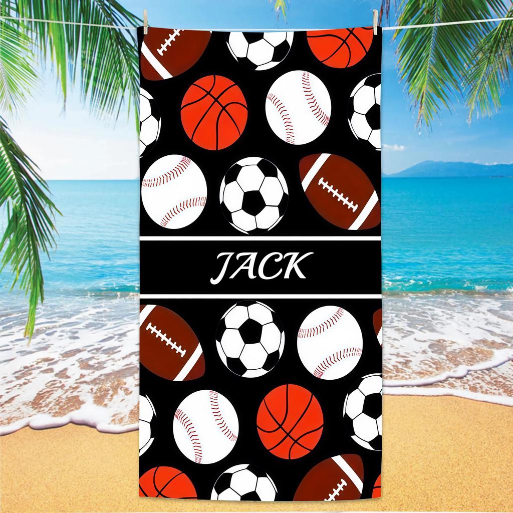 Custom Sports Ball Beach Towel Personalized Name Basketball Soccer Microfiber Bath Towel 160x80cm Quick Dry