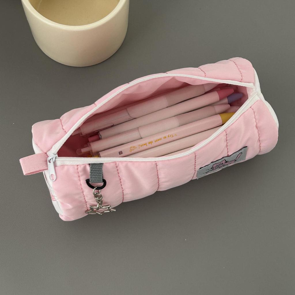 Pink Fish Cake Cat Pencil Case with Cute Heart Design - Large Capacity Girly Stationery Bag