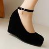 Platform Women's Wedge High Heels Wedding Shoes 2025 New Strap Spring Fashion Flock Black Red Heeled Party Office Dance Shoes