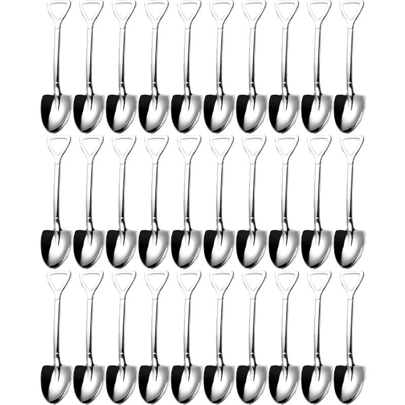 30/2Pcs Stainless Steel Coffee Spoon Creative Fruit Ice Cream Dessert Shovel Spoons Teaspoons Tableware Sets Kitchen Accessories