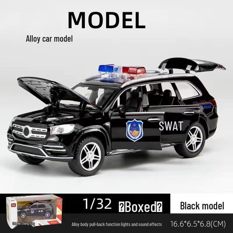 1:32 Pull-Back Alloy Police Car Toy with Lights & Sound – Six-Opening Doors for Kids