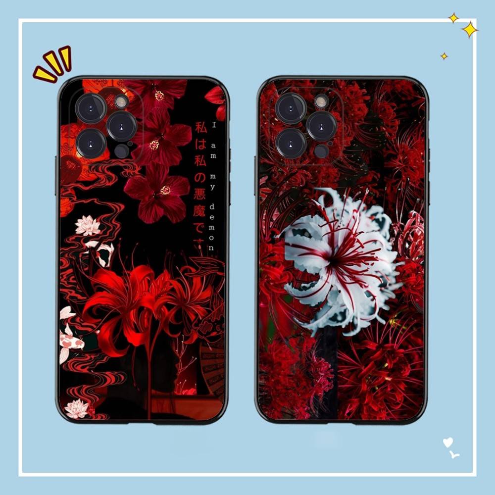 Rote Spinnenlilie Japan Kunst Schwarze Weiche Handyhülle Für IPhone 16 15 14 13 11 12 17 Pro Max Mini Plus