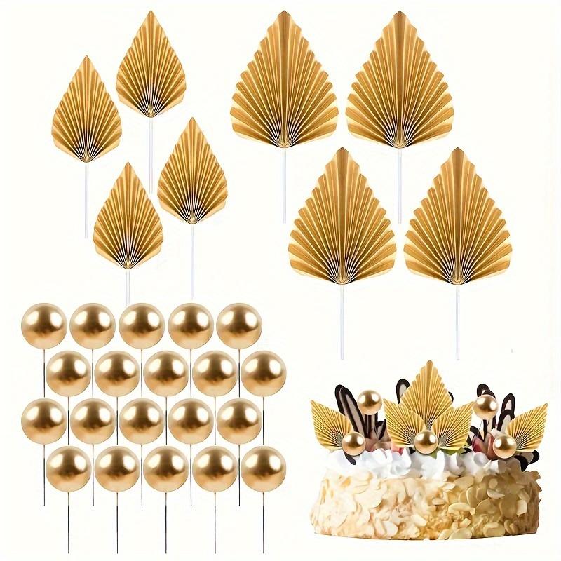 28PCS Golden Palm Leaves Cake Decorations  Palm Leaf Insert Cake Decoration for Wedding Birthday Party Supplies