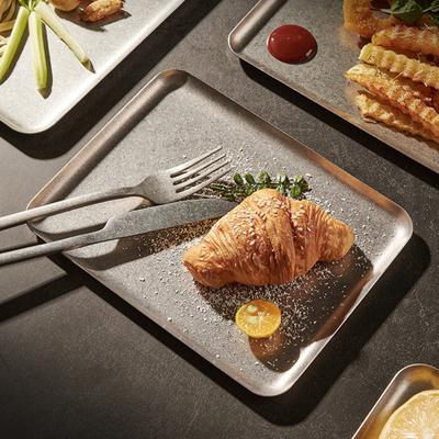 Yousheng Vintage Square Food Plate Stainless Steel Platter for Steak Desserts Cake Serving Tray Dishwasher Safe Dinnerware for Home Restaurant Use