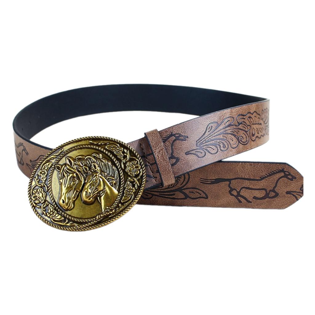 Waist Belt Punk Chain for Cowboy Cowgirl Carved Horse Buckle Retro Floral Buckle Waist Chain Sexy Belt