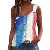 Women's Fashion Casual Loose Sleeveless Buttoned V-Neck Independence Day Printed T-Shirt Top