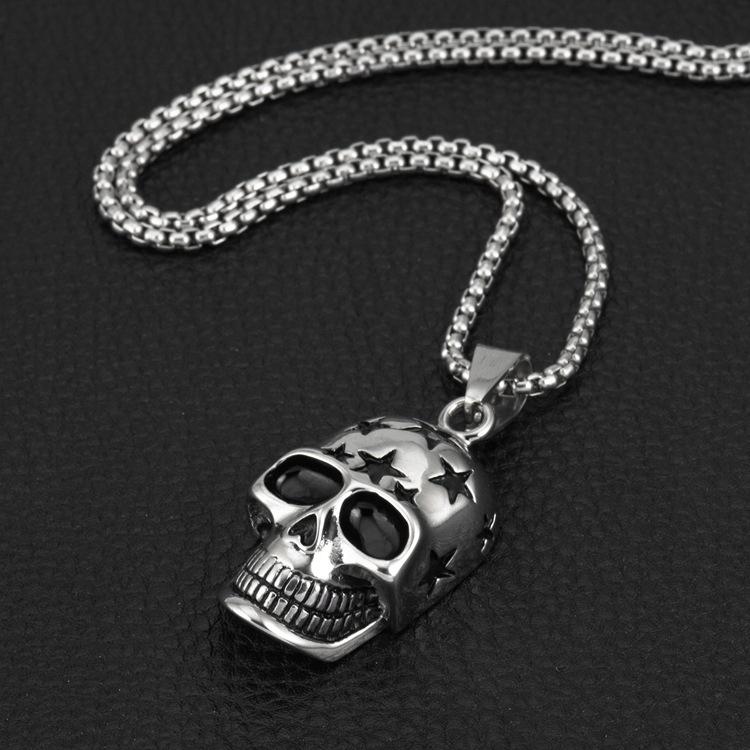 Necklace Silver Chain 316L Skull Stars 329