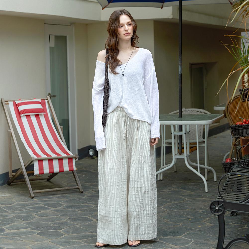 KELLY DONAHUE Natural Wide Elastic Waist Pants Ivory