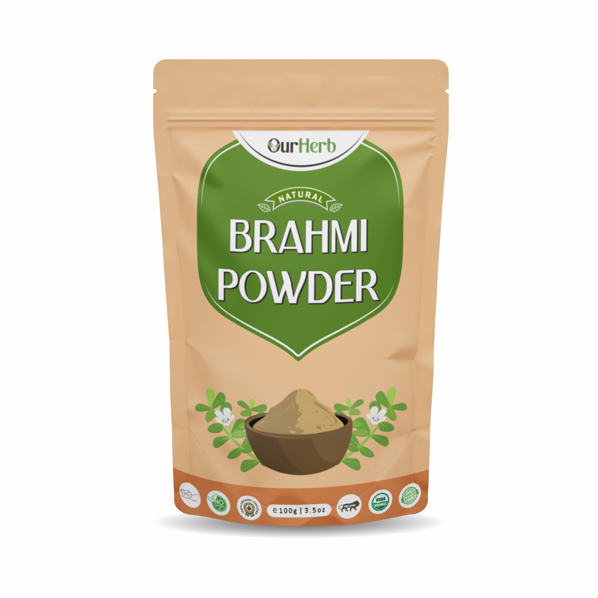 OurHerb Pure & Natural Brahmi Powder (Bacopa monnieri Powder) for Health & Hair Care - 100g | 3.5 Oz